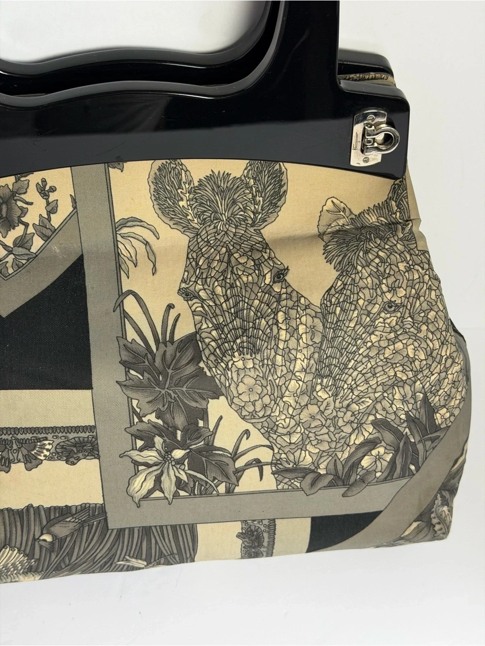 Salvatore Ferragamo Convertible Archival Scarf-Print Canvas Top Handle Bag